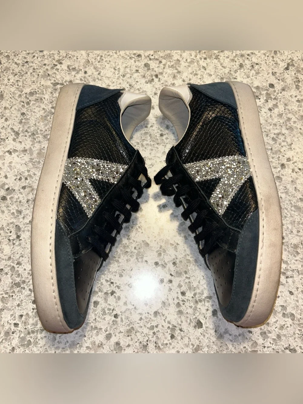 Victoria Berlin Black Silver Glitter Logo Sneakers Shoes size 40